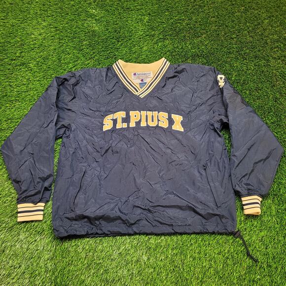 VTG 90s Champion St. Pius X Varsity Windbreaker Jacket Mens XL Oversized V-Neck - Picture 1 of 6